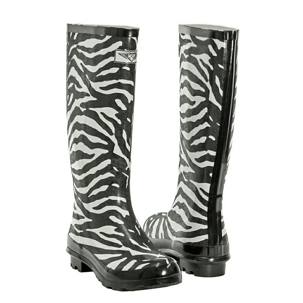 Women's Rainboots, Rubber Tall Rain boots, RB-1401, Zebra, Size 5